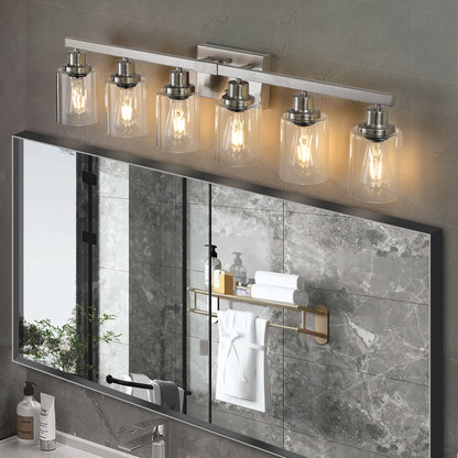 37" 6-Light Brushed Nickel Vanity Light with Clear Glass - view 3