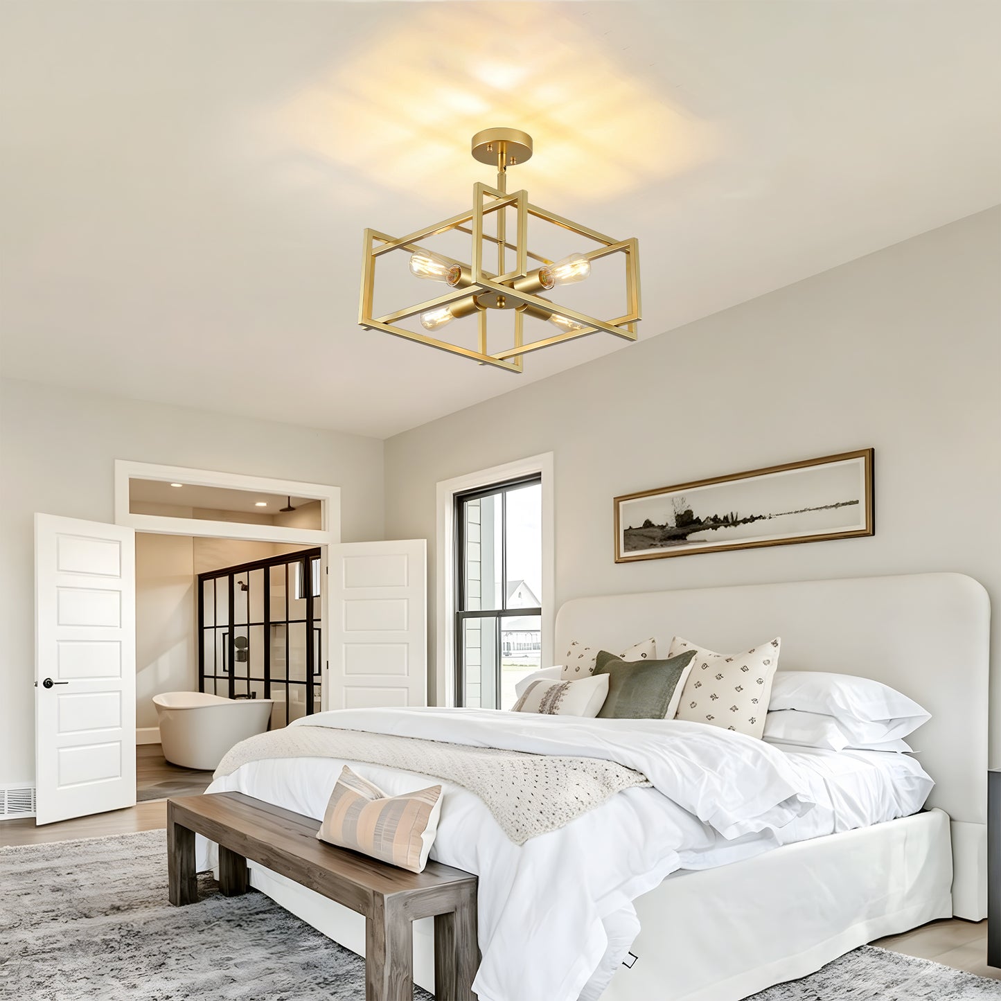 4-Light Gold Industrial Flush Mount Chandelier - view 7