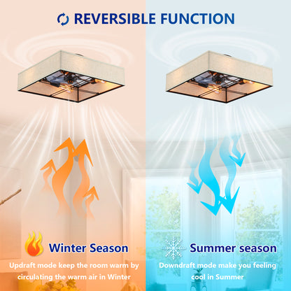 16.6" Square Fabric Farmhouse Flush Mount Ceiling Fan - view 12