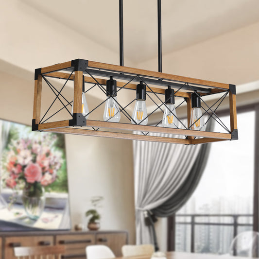 32" 5-Light Walnut Farmhouse Rectangle Chandelier - view 2