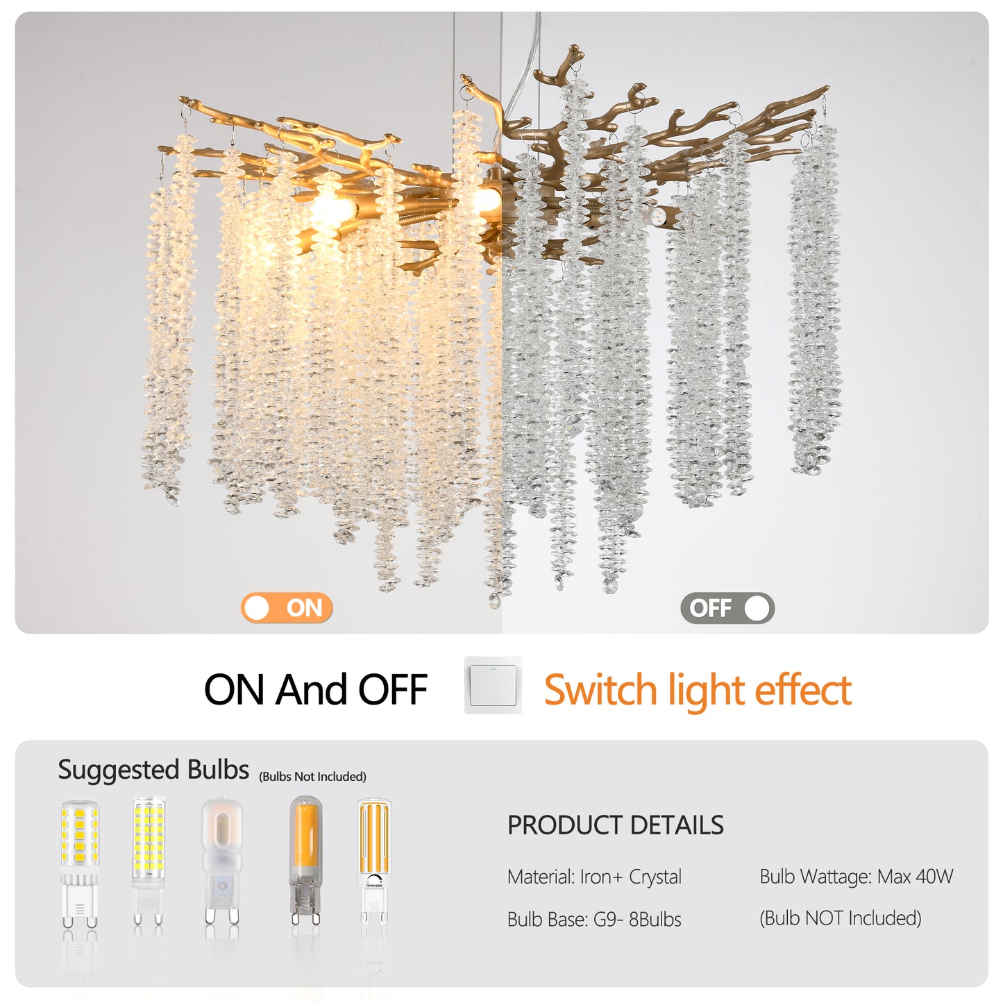 24" Gold Cascading Crystal Pendant Light - view 6