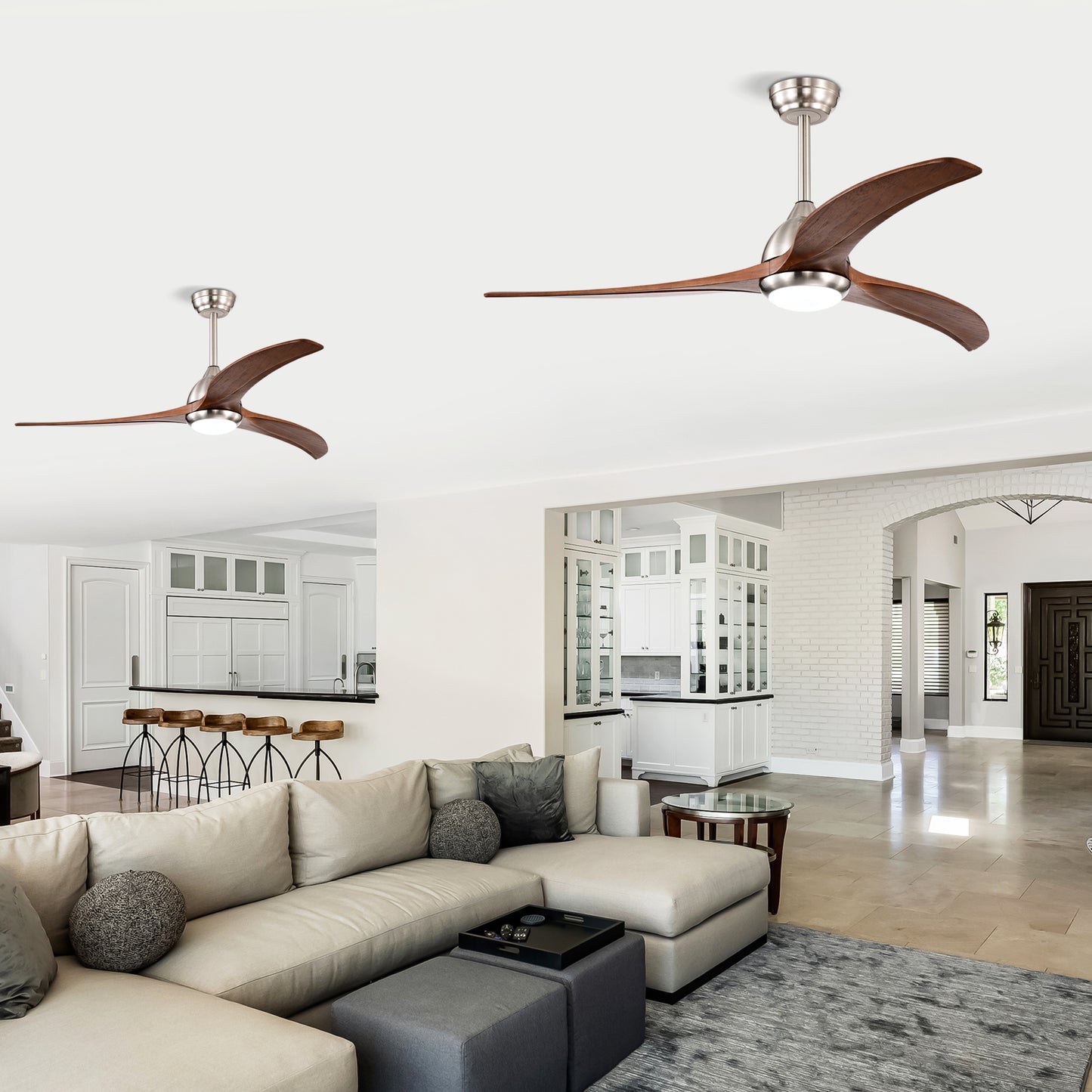 52" Satin Nickel & Walnut Ceiling Fan with Light & Remote - view 3