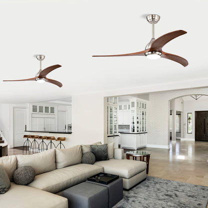 52" Satin Nickel & Walnut Ceiling Fan with Light & Remote - view 3