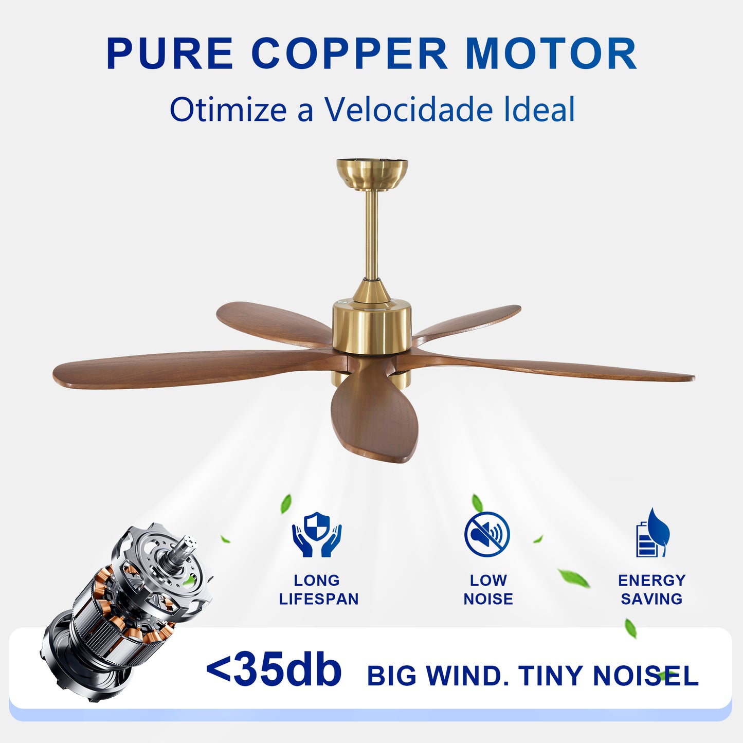 52" Gold Reversible Ceiling Fan with Light - view 12