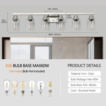 37" 6-Light Brushed Nickel Vanity Light with Clear Glass - view 8