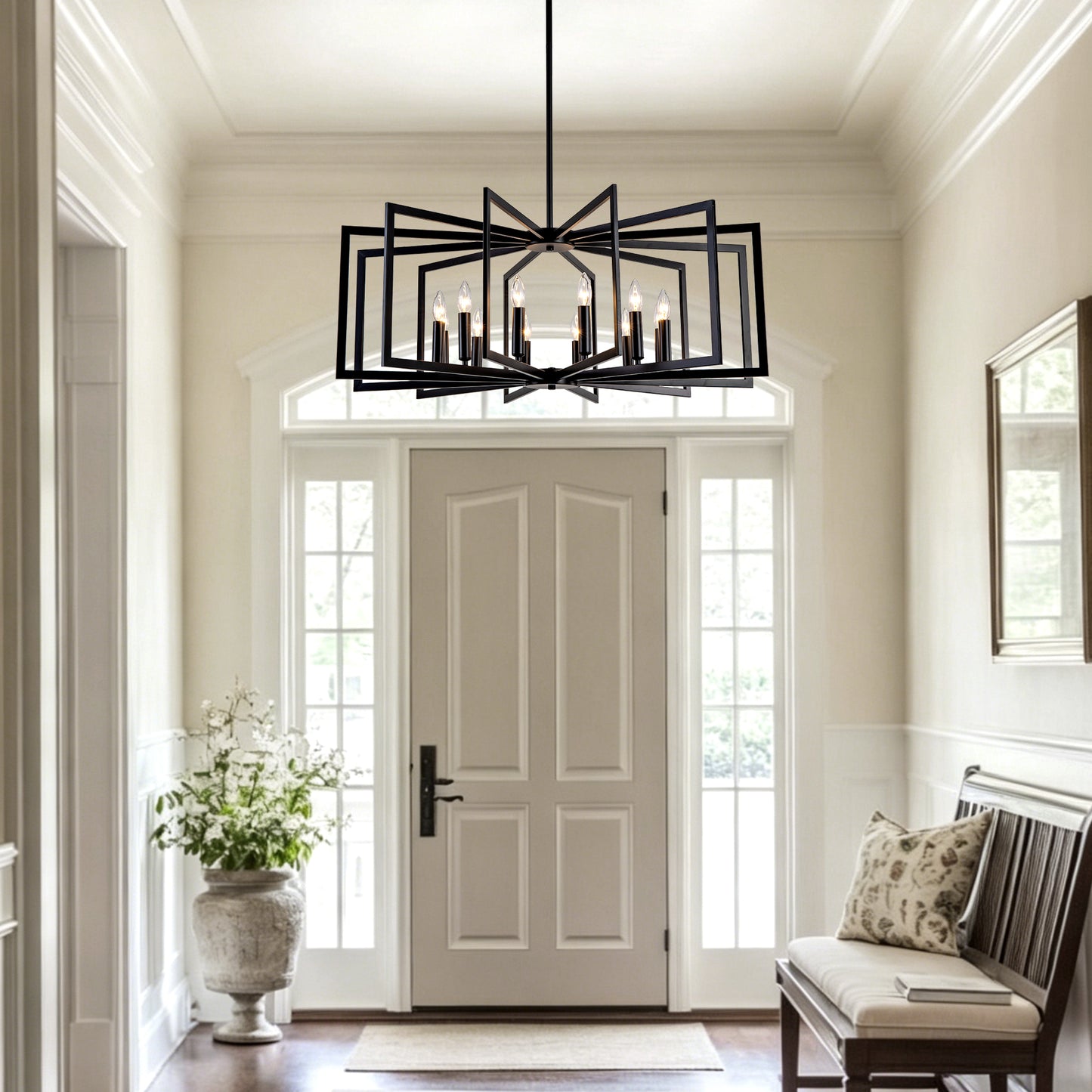 12-Light Matte Black Tiered Lantern Farmhouse Chandelier - view 7