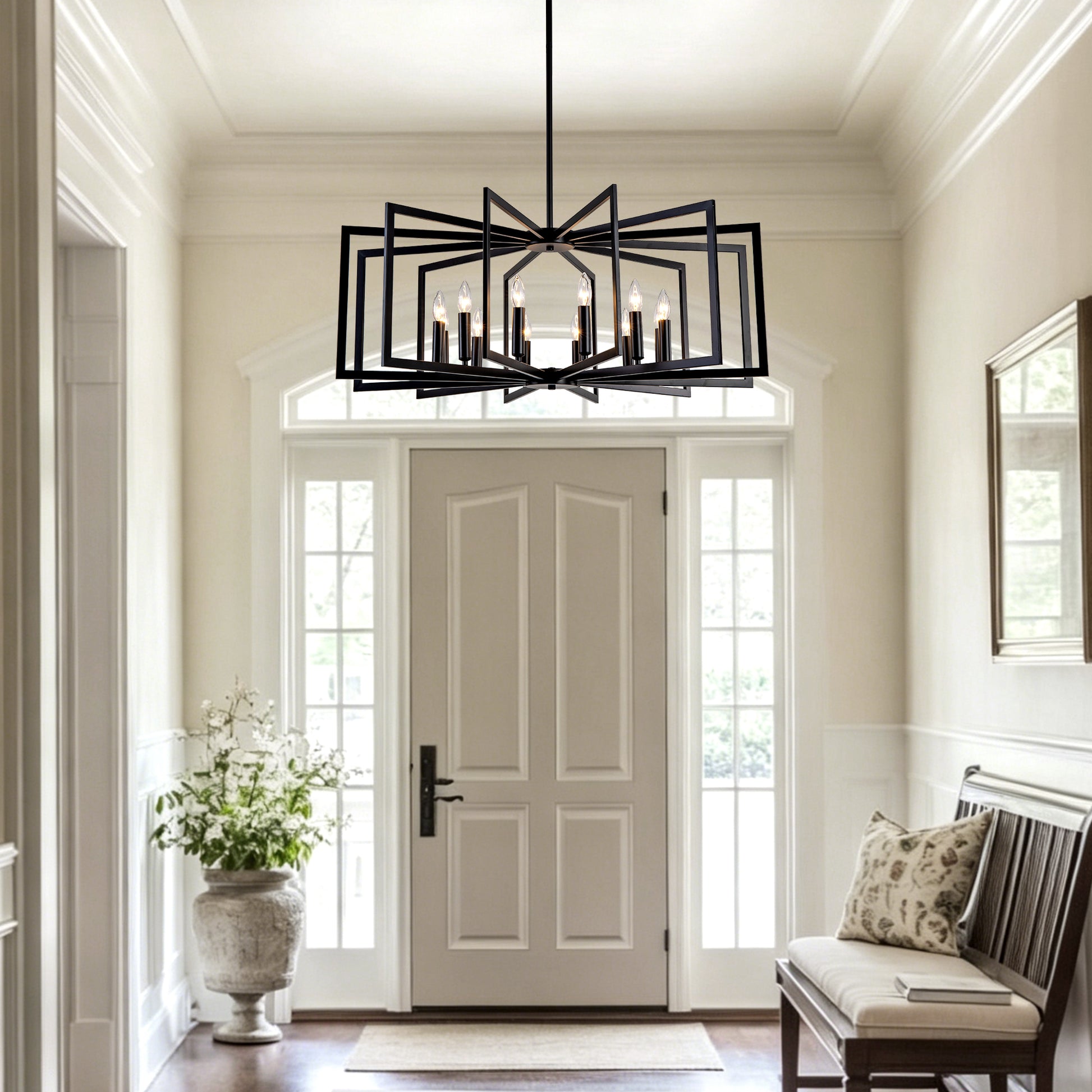 12-Light Matte Black Tiered Lantern Farmhouse Chandelier - view 7