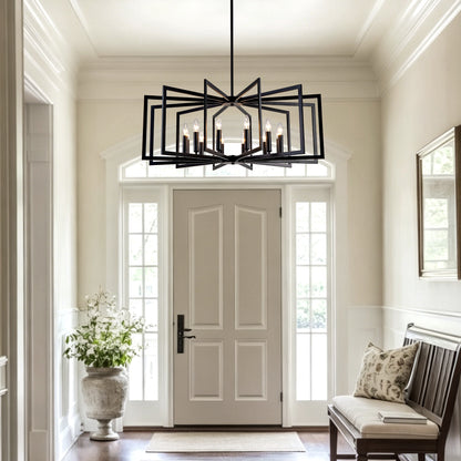 12-Light Matte Black Tiered Lantern Farmhouse Chandelier - view 7