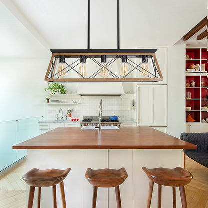 32" 5-Light Walnut Caged Industrial Chandelier - view 3