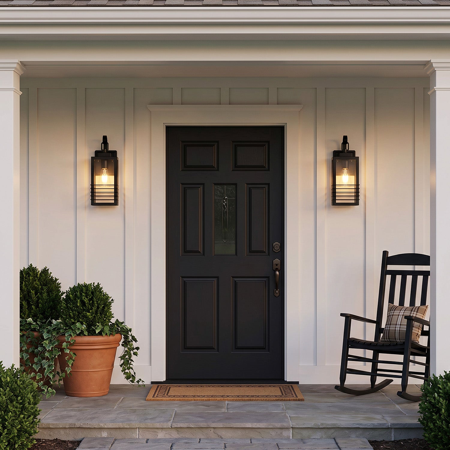 14.6" Matte Black Outdoor Wall Lantern with Glass Shade - view 2