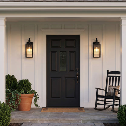 14.6" Matte Black Outdoor Wall Lantern with Glass Shade - view 2