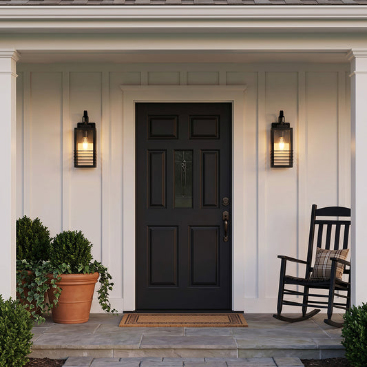 14.6" Matte Black Outdoor Wall Lantern with Glass Shade - view 2