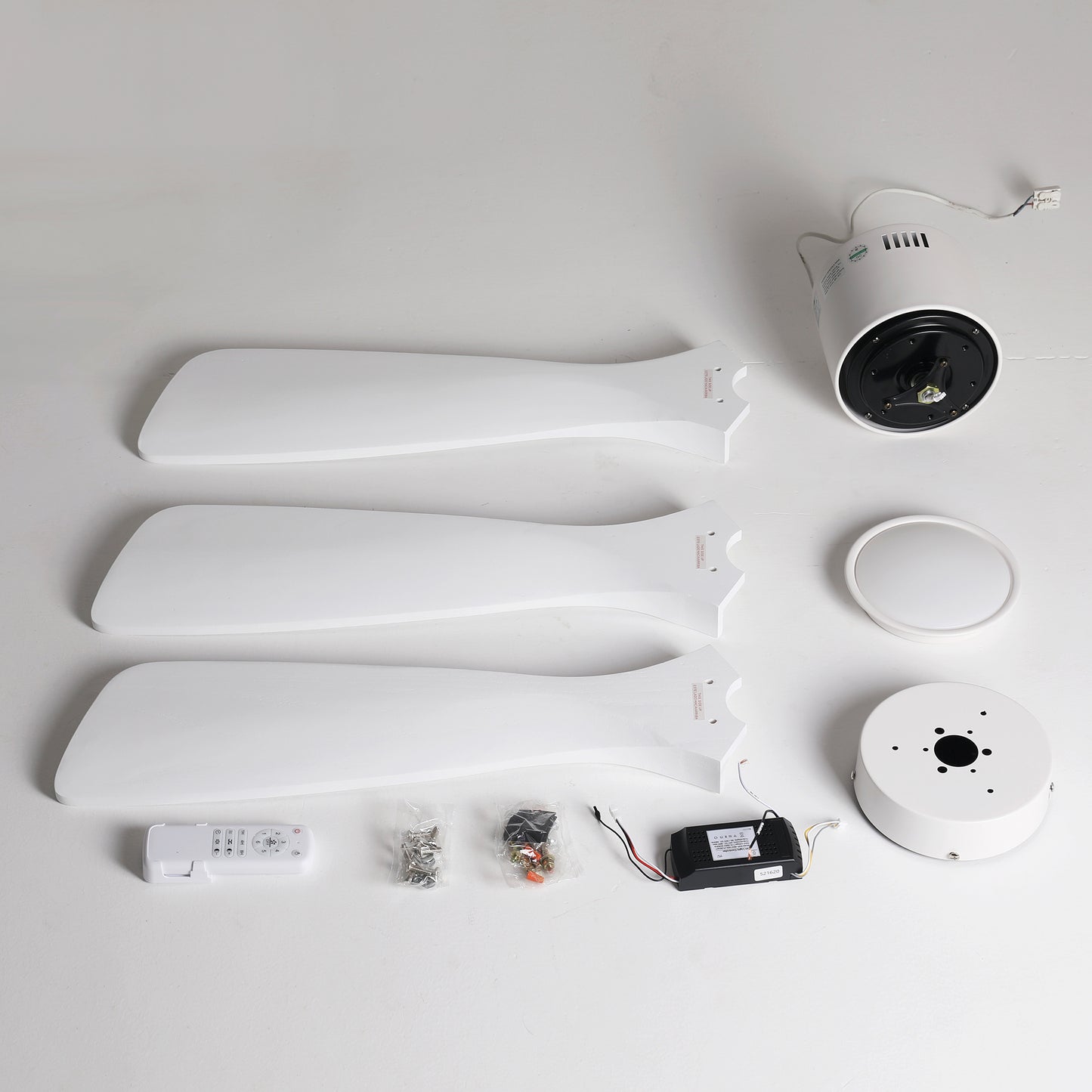 52" Matte White Solid Wood Ceiling Fan with Dimmable LED - view 13