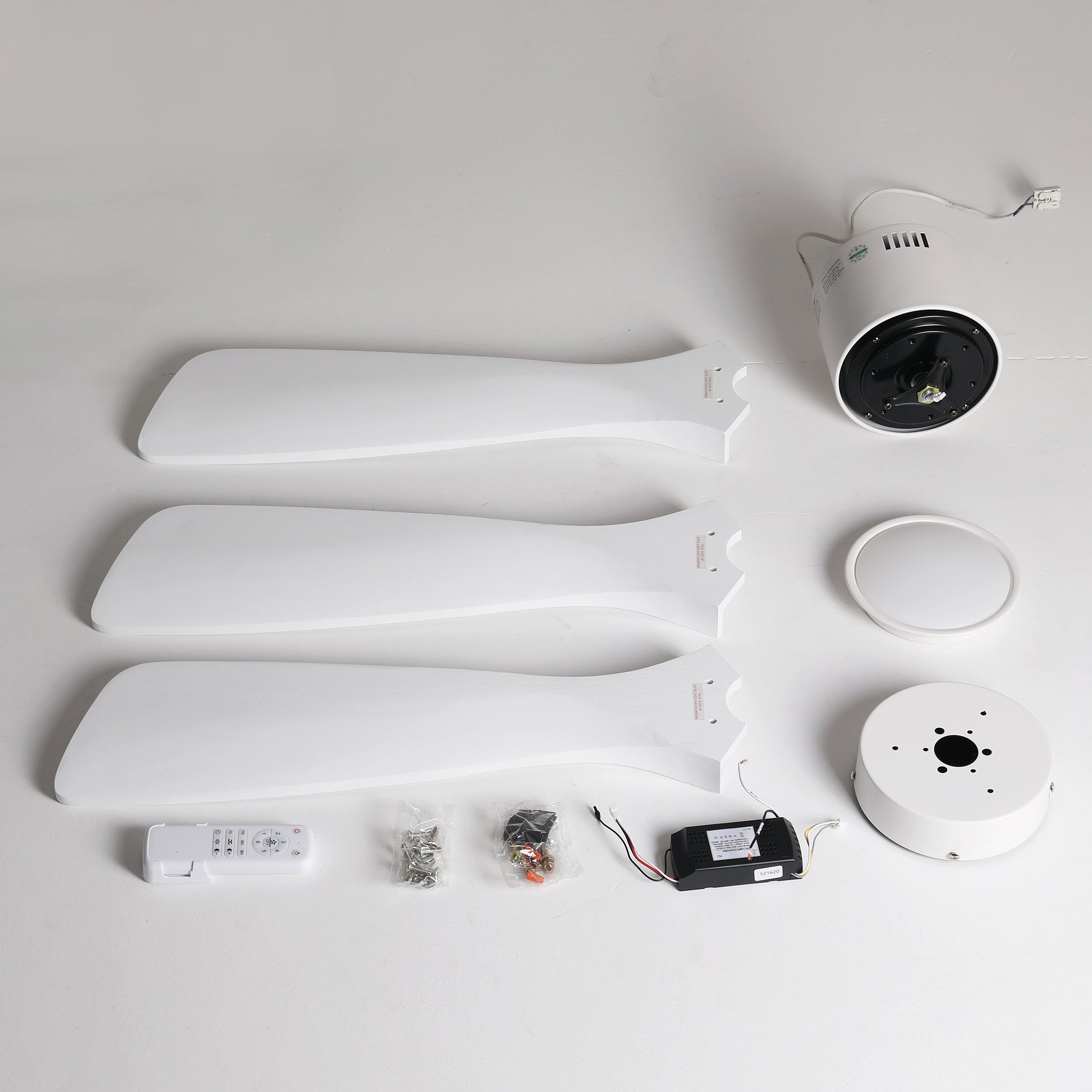 52" Matte White Solid Wood Ceiling Fan with Dimmable LED - view 13