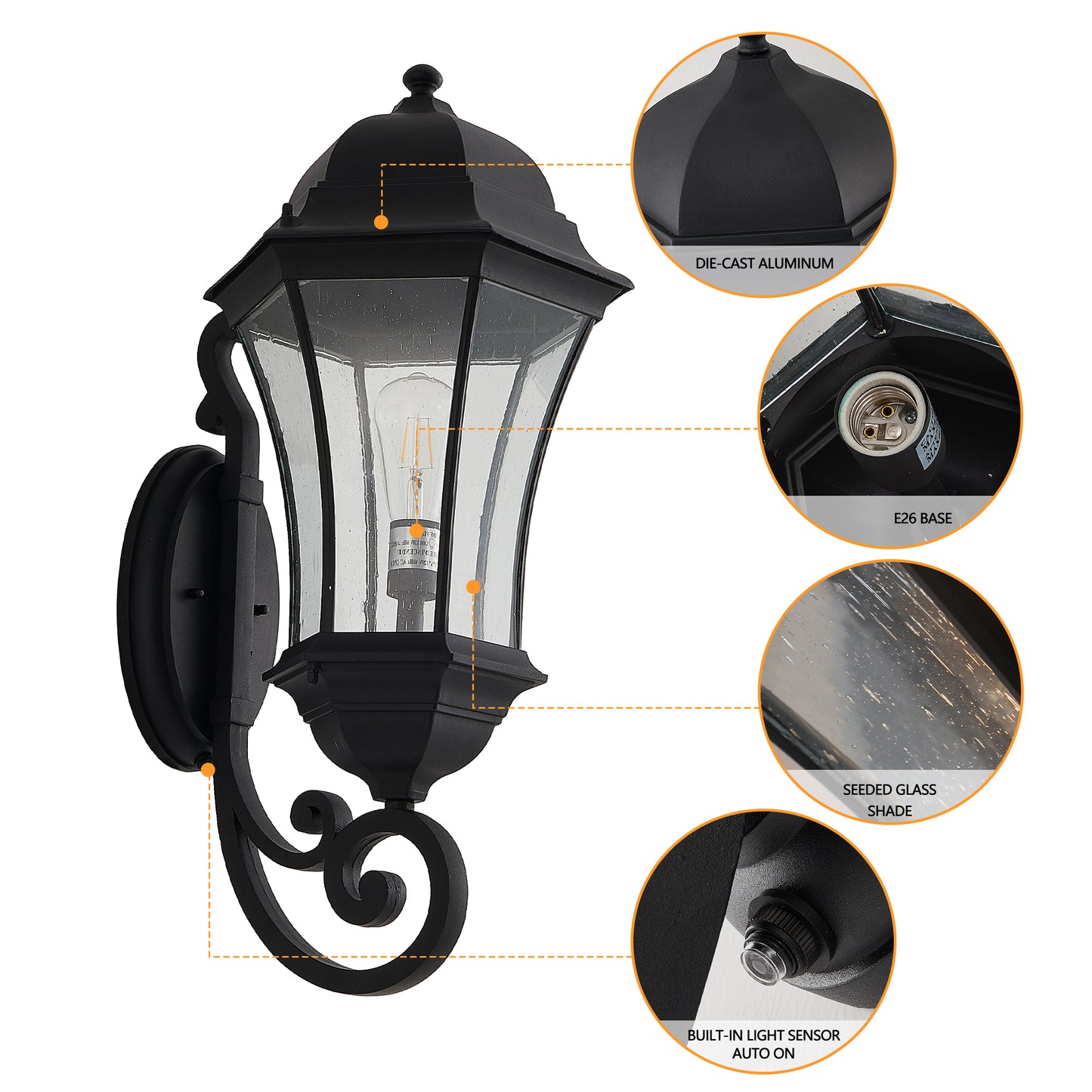 27"H Black Outdoor Wall Lantern with Dusk to Dawn Sensor - view 10