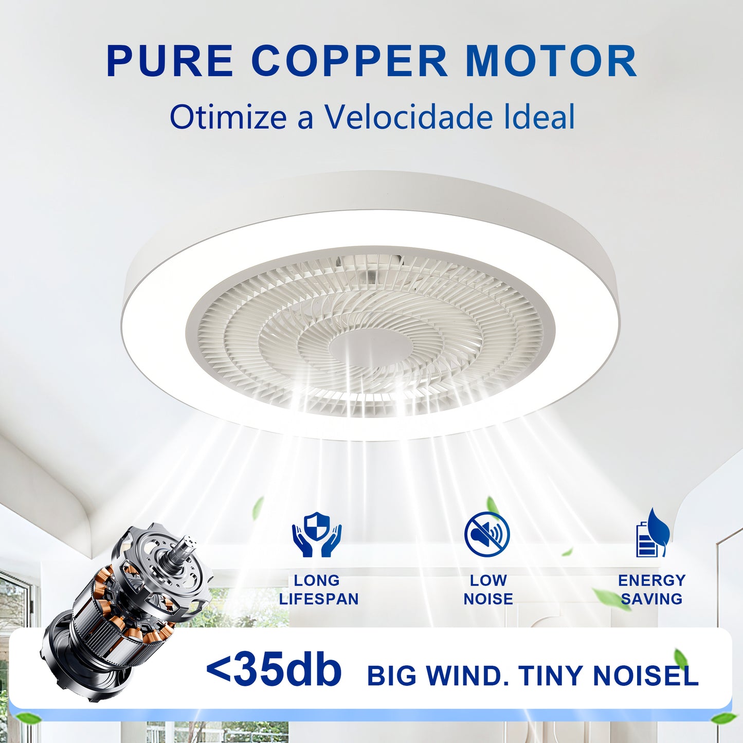 Matte White Flush Mount Ceiling Fan with Dimmable LED - view 12