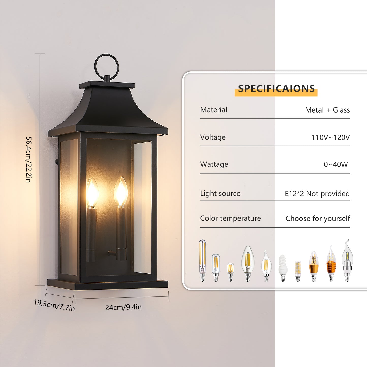 22.2" Black Dusk to Dawn Outdoor Wall Light, Set of 2 - view 7