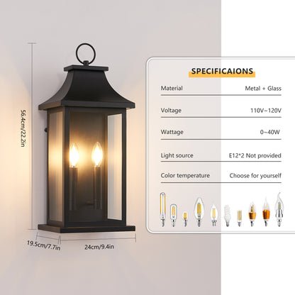 22.2" Black Dusk to Dawn Outdoor Wall Light, Set of 2 - view 7