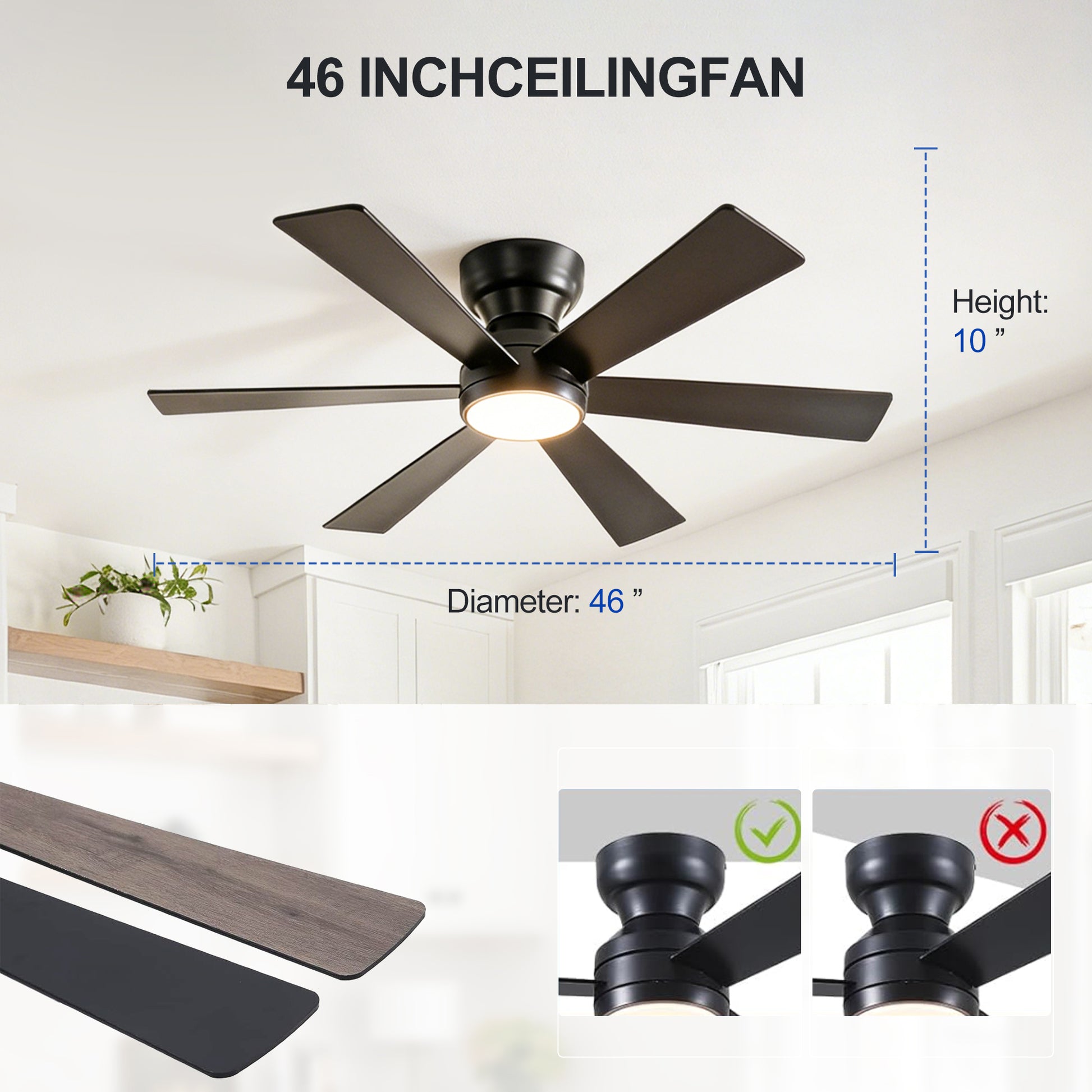 46" Matte Black Flush Mount Ceiling Fan with Remote - view 14