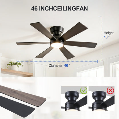 46" Matte Black Flush Mount Ceiling Fan with Remote - view 14