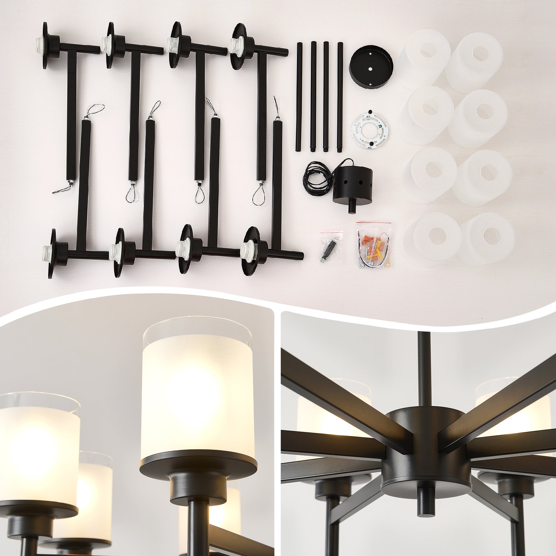 6-Light Black Farmhouse Chandelier with Frosted Glass - view 8