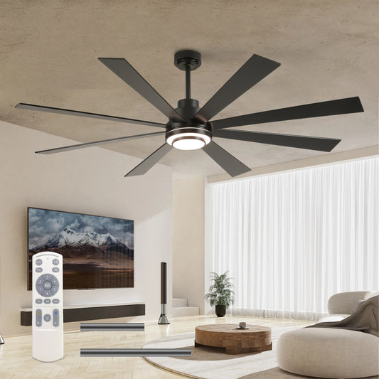 72" Matte Black 8-Blade Ceiling Fan with Dimmable LED - view 2