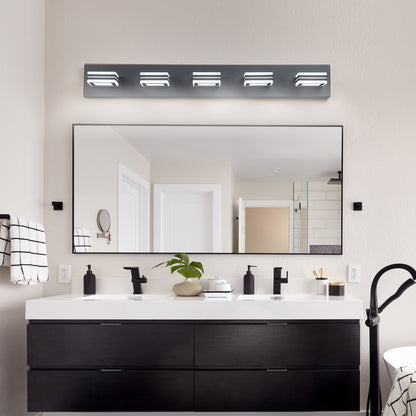 32" 5-Light Black LED Vanity Light with Acrylic Shades