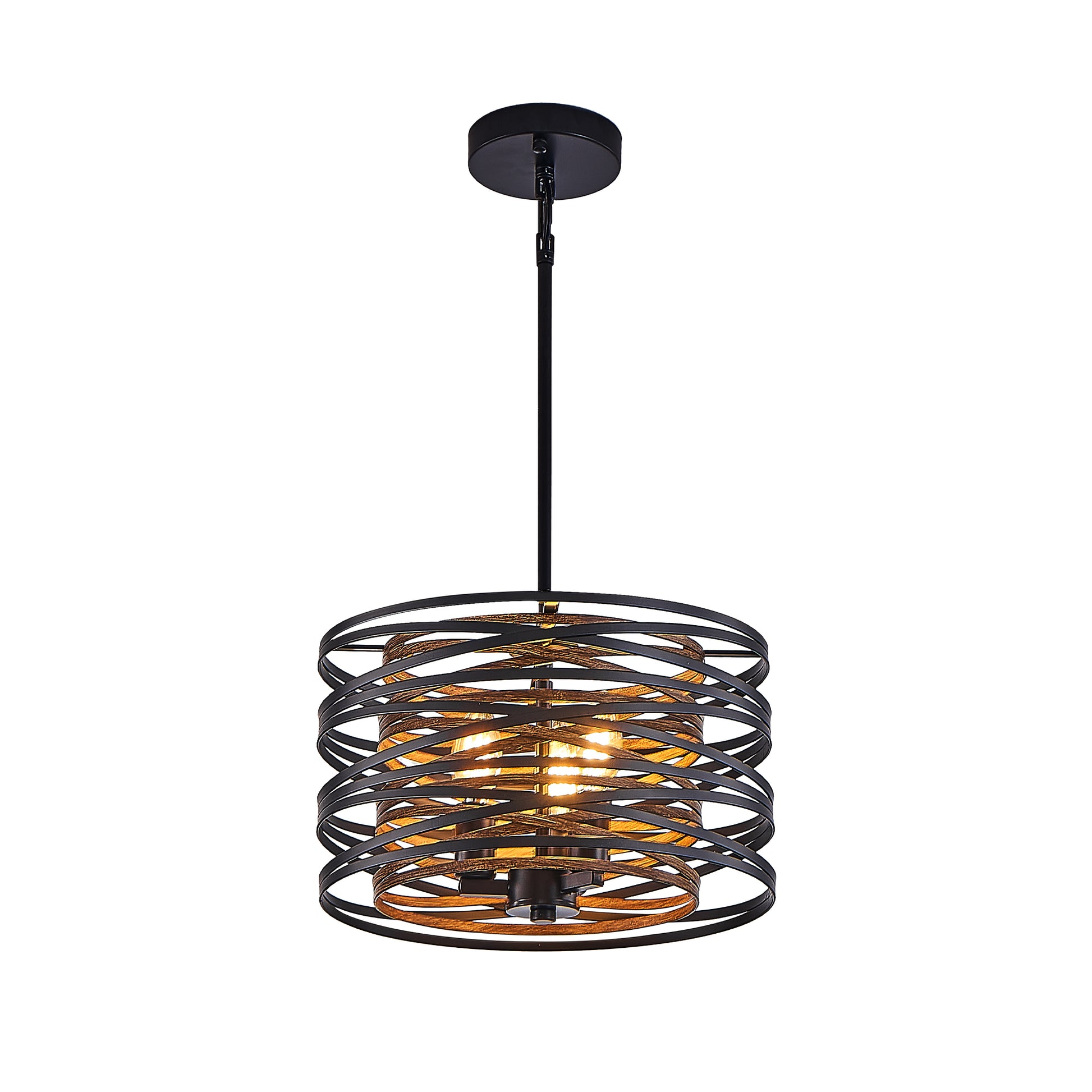 13" 3-Light Black & Walnut Caged Chandelier - view 11