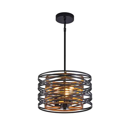 13" 3-Light Black & Walnut Caged Chandelier - view 11