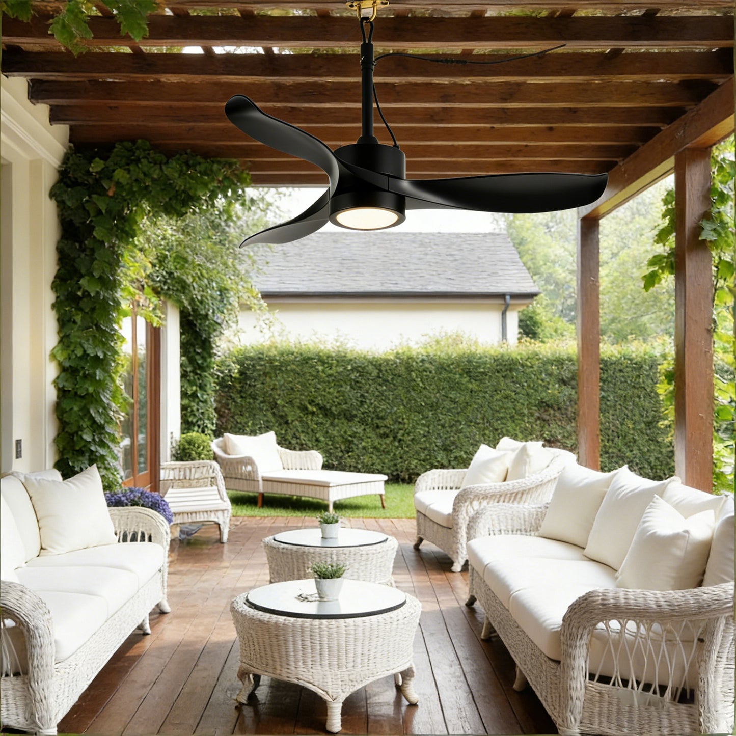 42" Matte Black Outdoor Ceiling Fan with LED Light - view 6