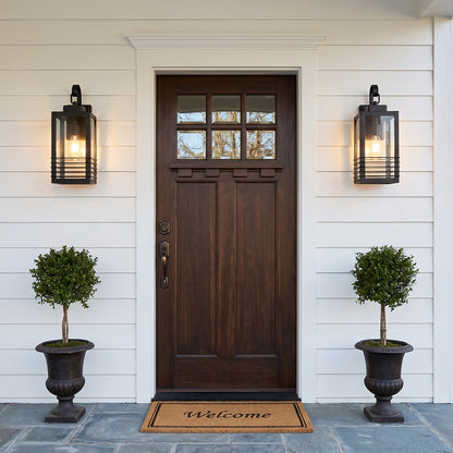 18" Matte Black Outdoor Wall Lantern with Glass Shade - view 2