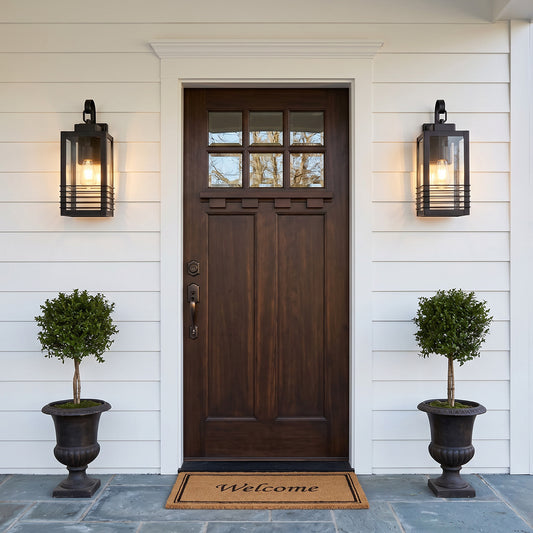 18" Matte Black Outdoor Wall Lantern with Glass Shade - view 2