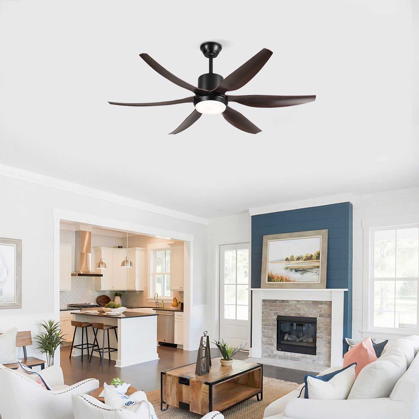 56" Matte Black 6-Blade Ceiling Fan with Remote - view 3