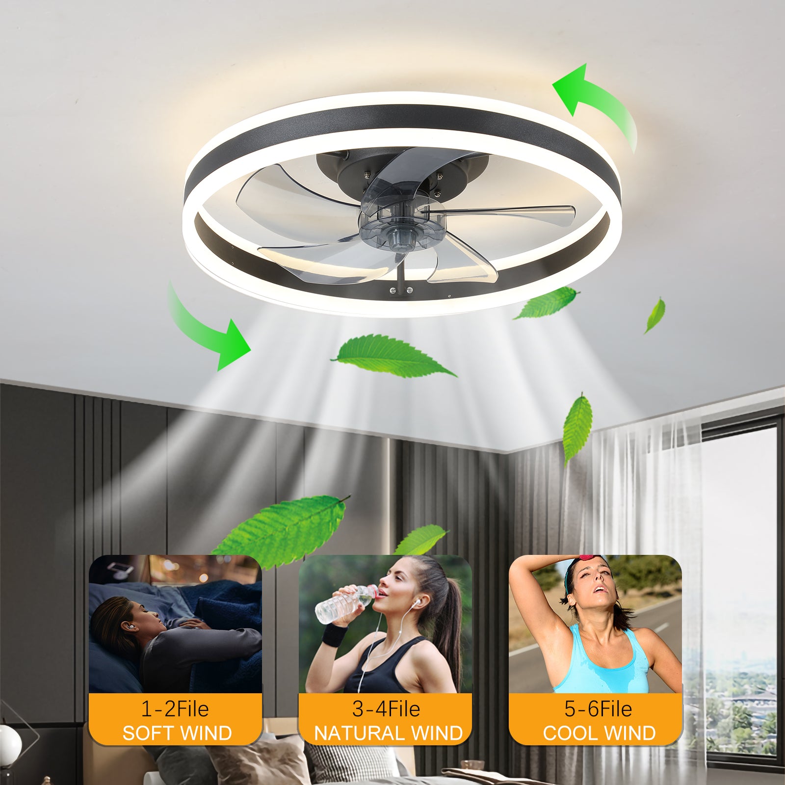 20" Flush Mount Ceiling Fan with Dimmable LED & Remote - view 2