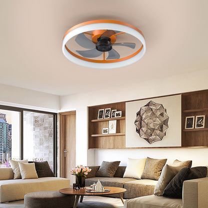 White & Orange Low Profile Ceiling Fan with Dimmable LED - view 3