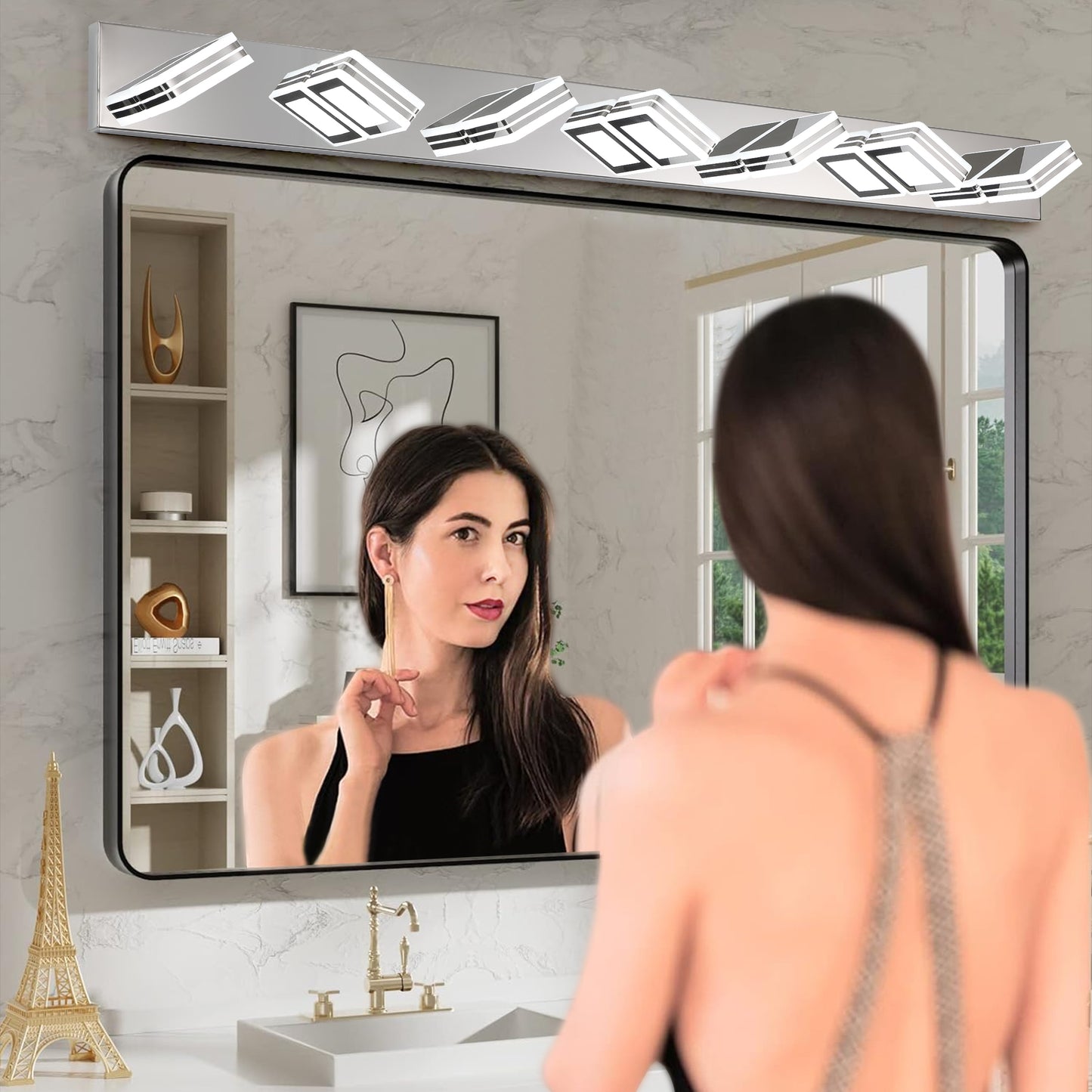 45" 7-Light Chrome LED Vanity Light with Acrylic Shades - view 9