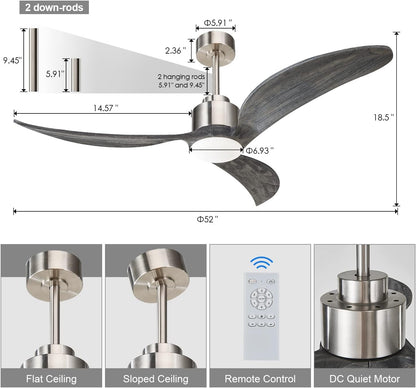 52" Nickel & Wood Ceiling Fan with Remote - view 17