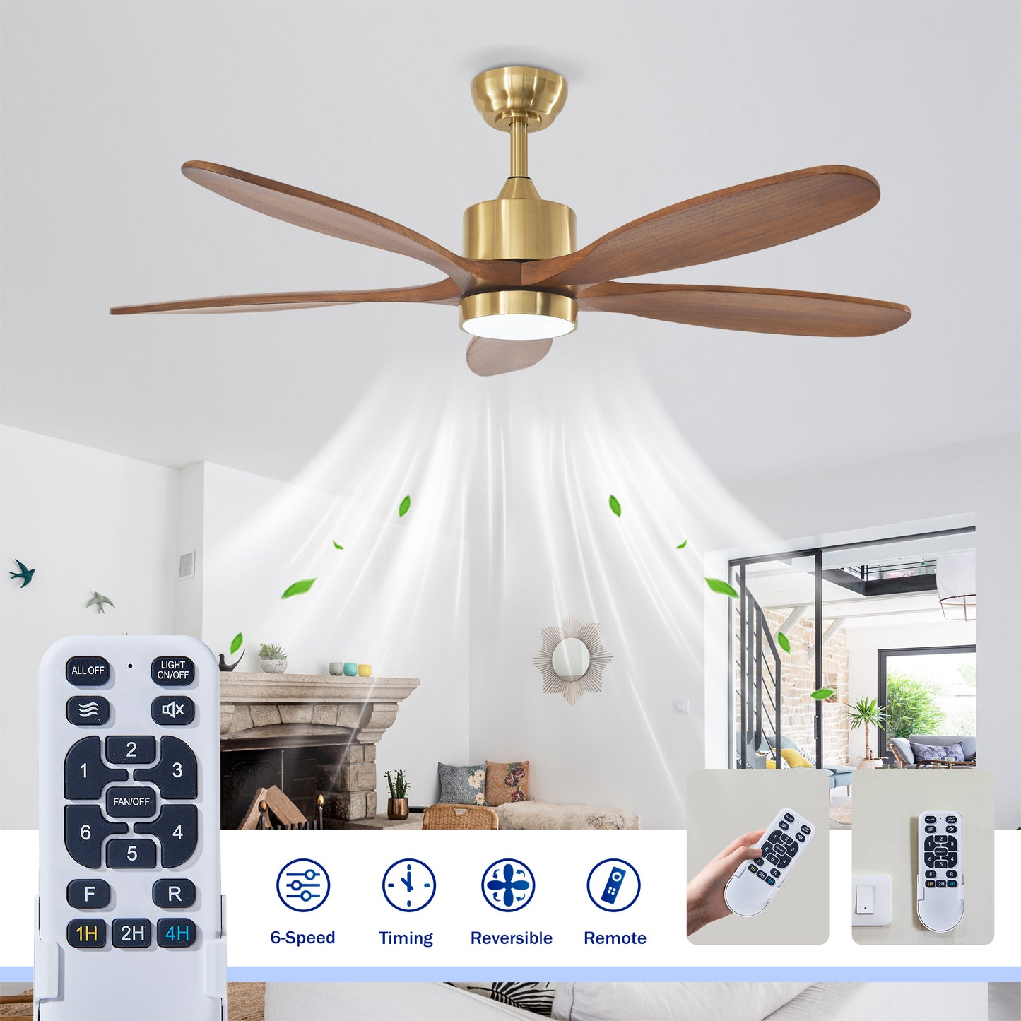 52" Gold Reversible Ceiling Fan with Light - view 10