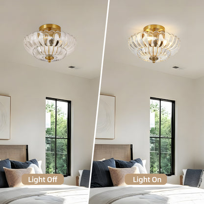 11.8" 3-Light Gold Semi-Flush Ceiling Light with Flower Glass - view 4