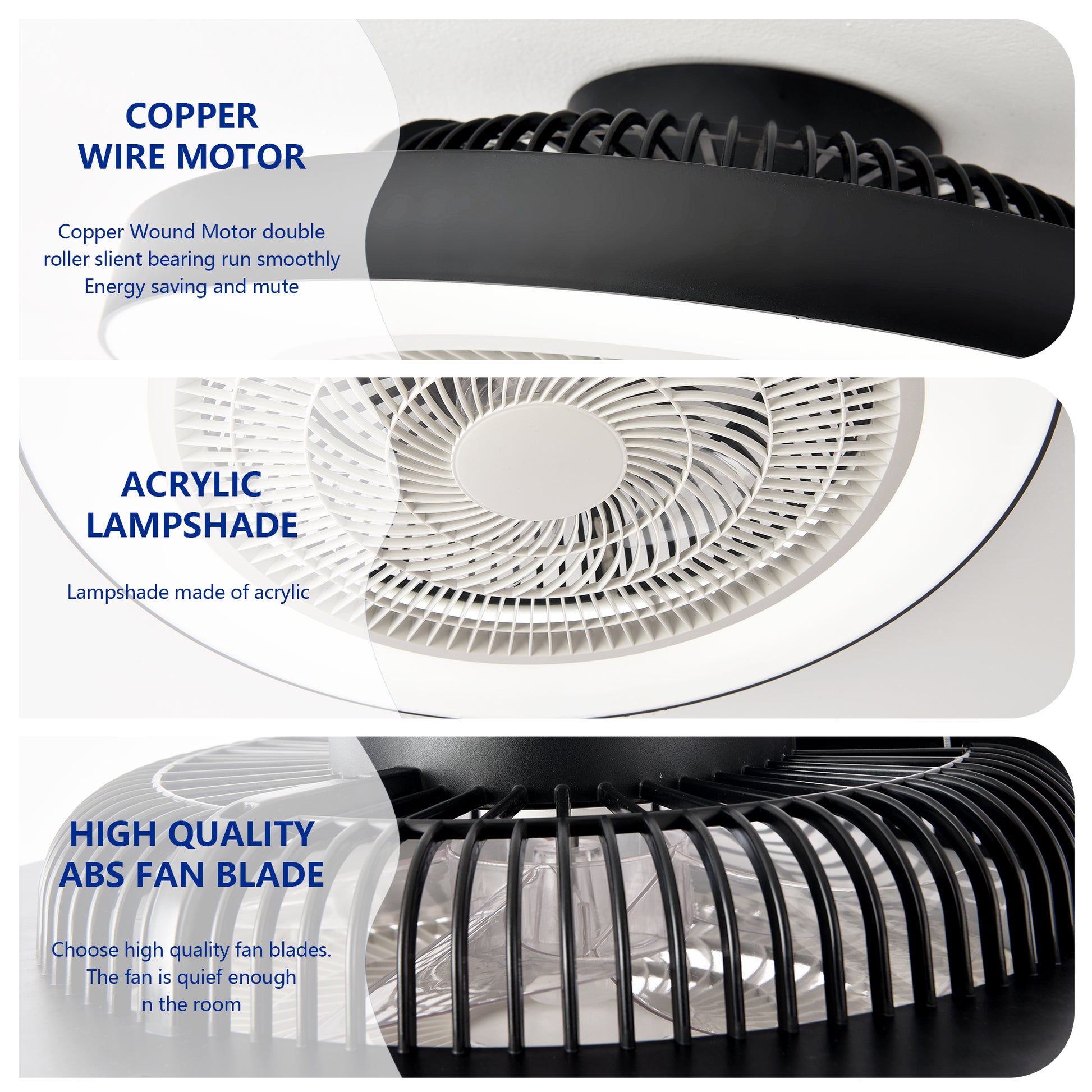 Matte Black Flush Mount Ceiling Fan with Dimmable LED - view 15