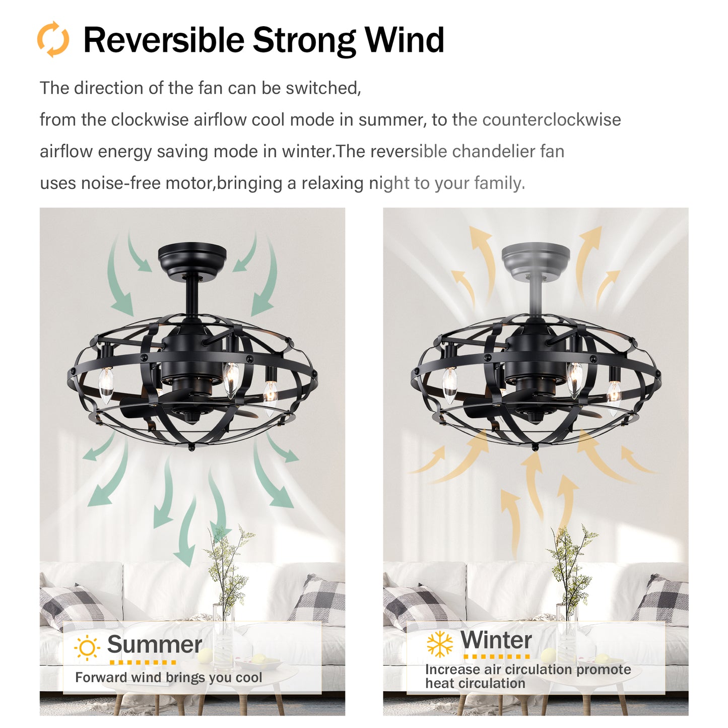 20.63" Matte Black Caged Ceiling Fan with Light - view 11