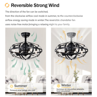 20.63" Matte Black Caged Ceiling Fan with Light - view 11