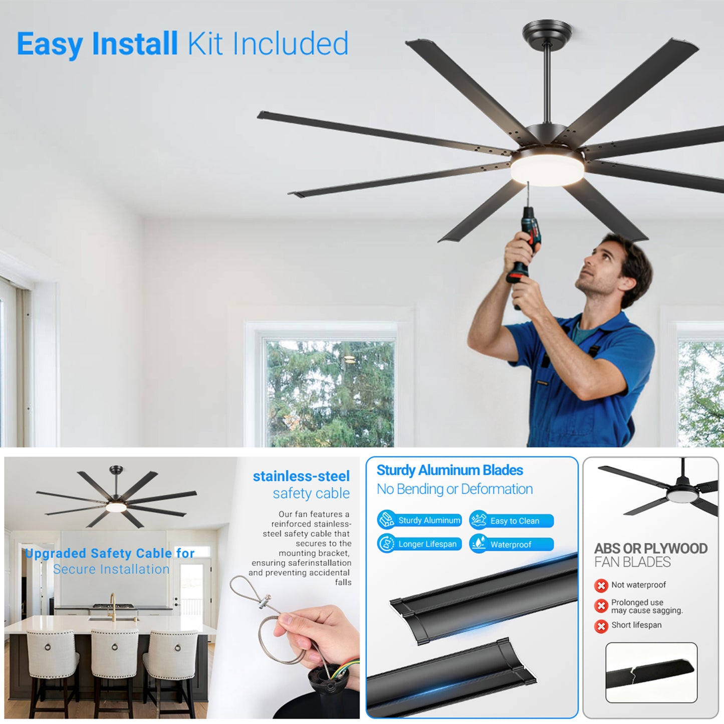 88" Black Industrial Ceiling Fan with Remote - view 11