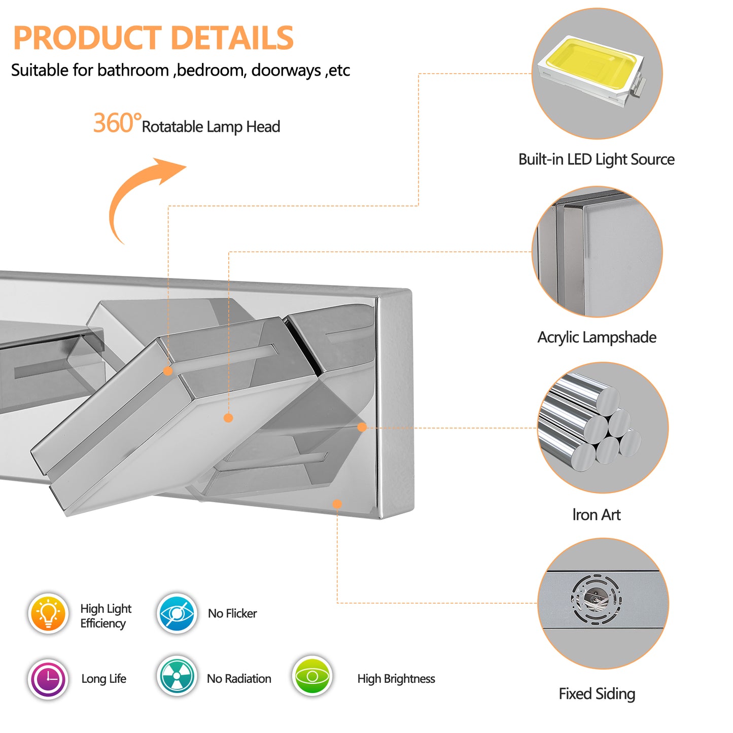 Modern 5-Light Chrome LED Vanity Light - view 8