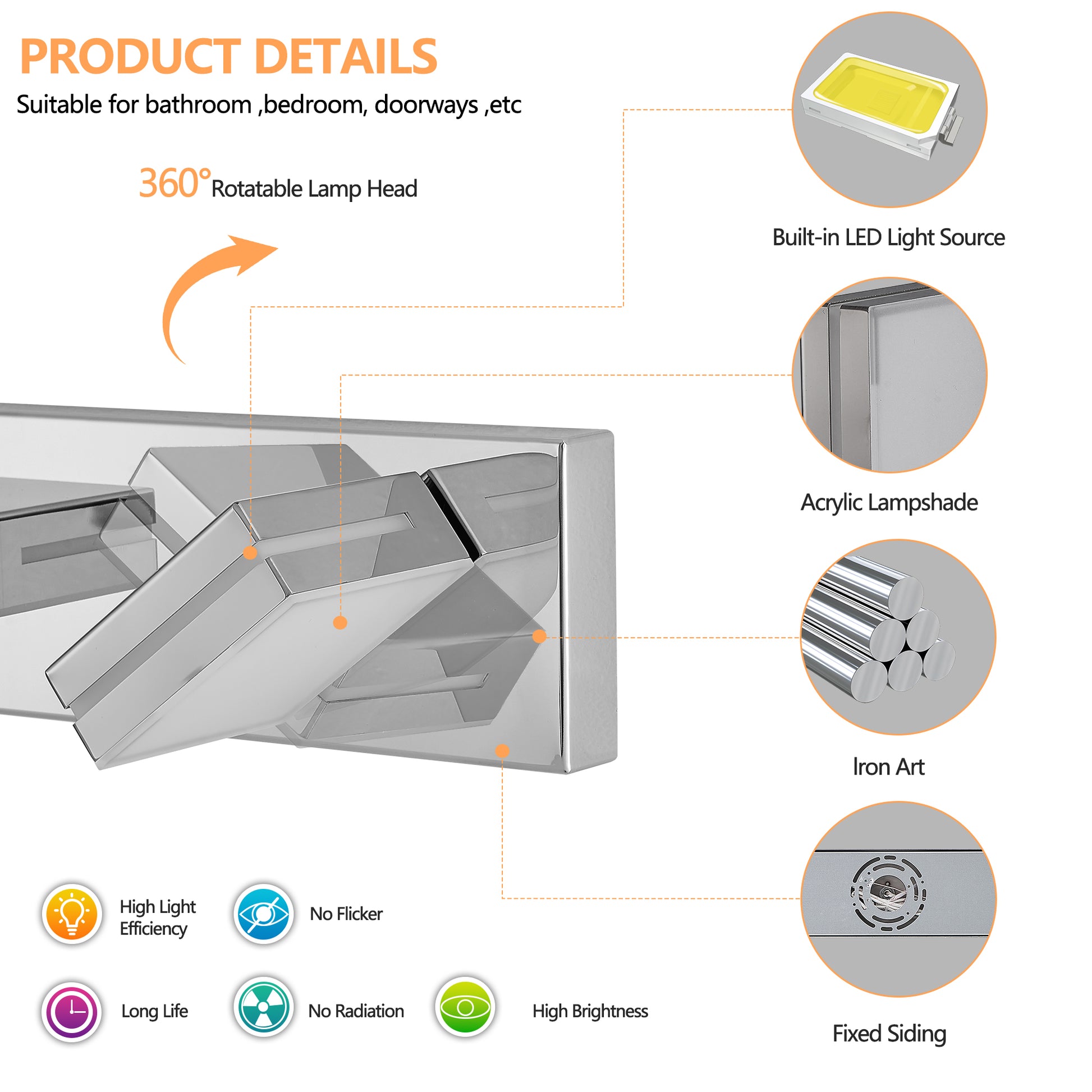 Modern 5-Light Chrome LED Vanity Light - view 8