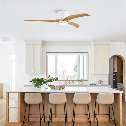 52" Matte White Solid Wood Ceiling Fan with Light & Remote - view 4