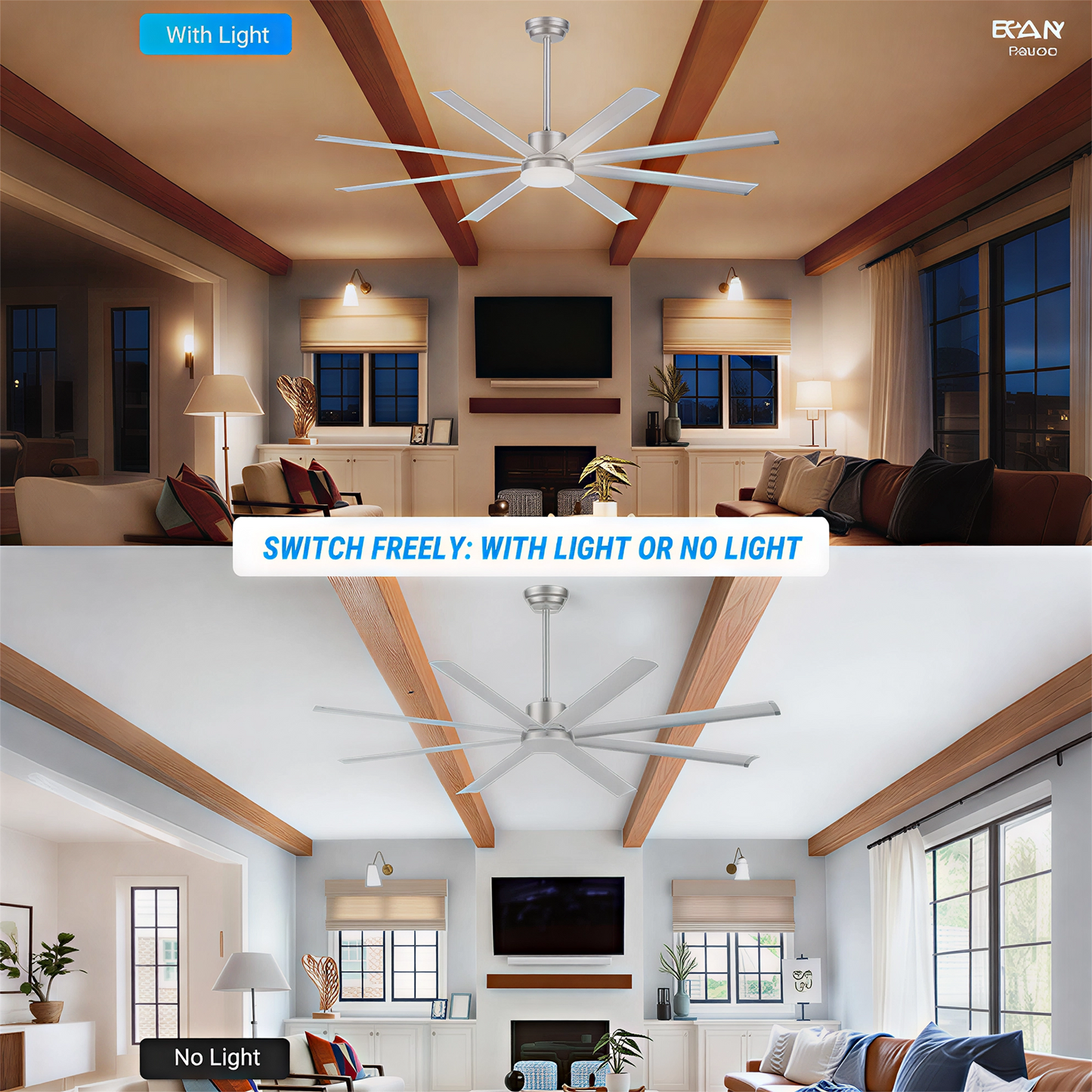 72" Silver Industrial Aluminum Ceiling Fan with Remote - view 9