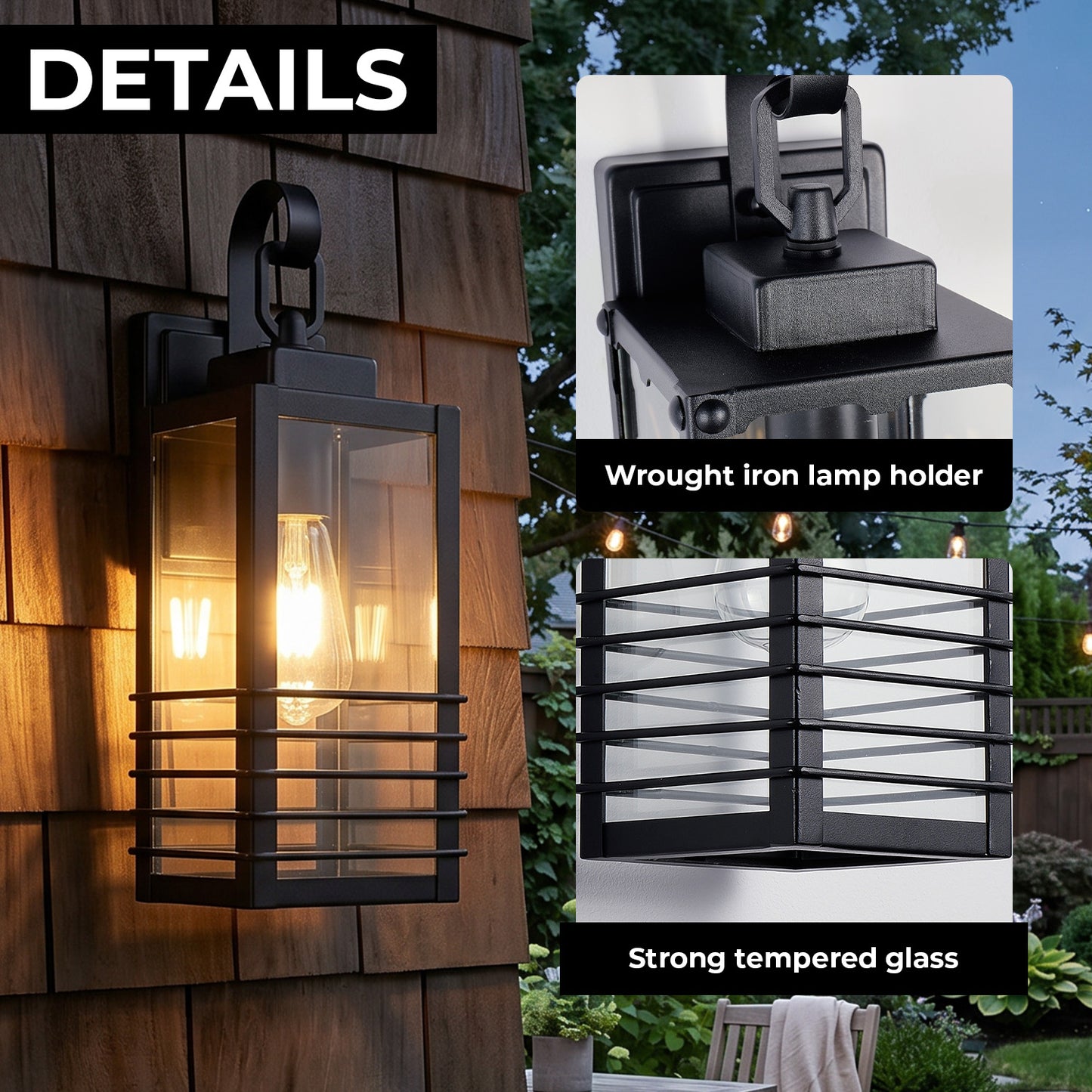 14.6" Matte Black Outdoor Wall Lantern with Glass Shade - view 8