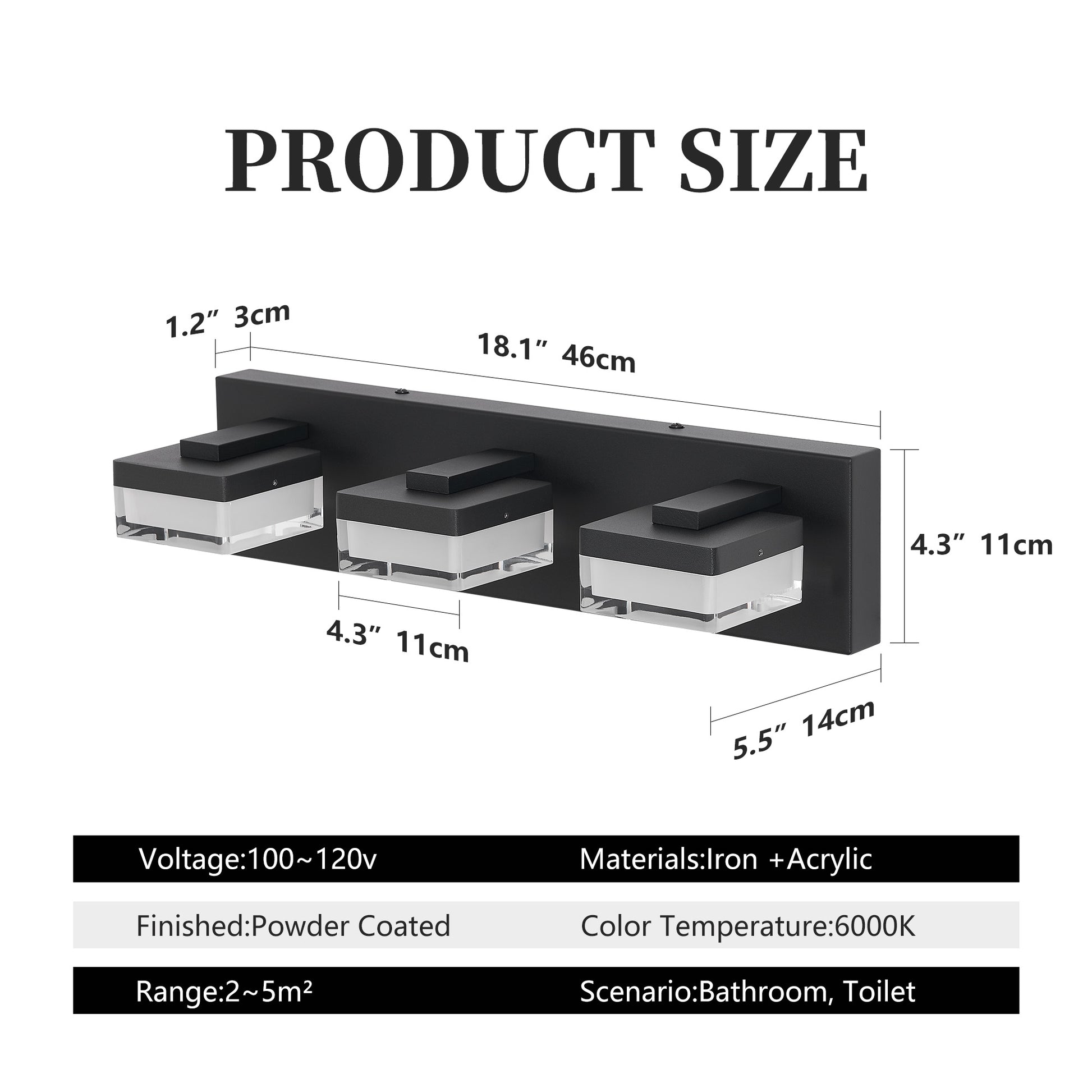3-Light Matte Black Acrylic LED Vanity Light - view 7