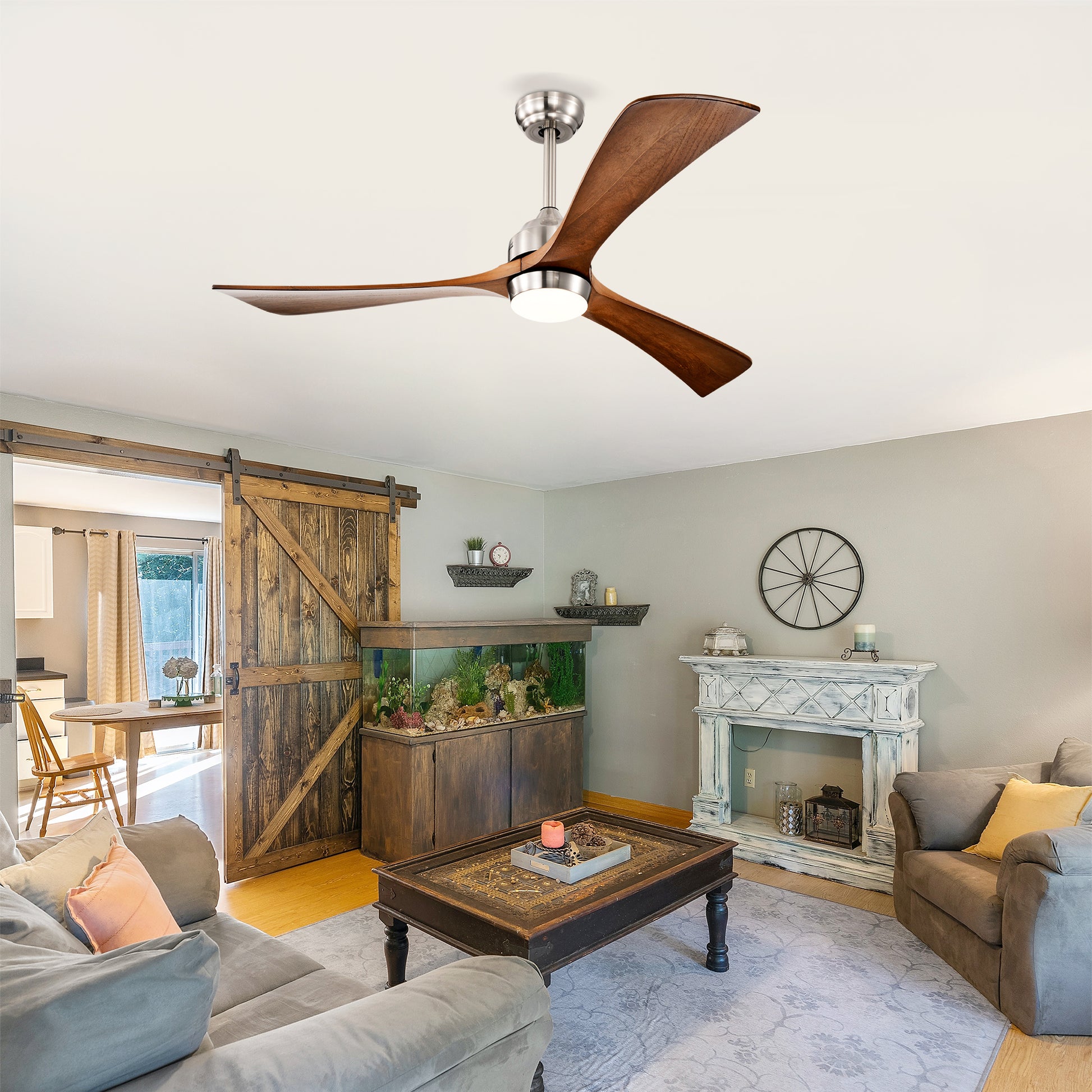 52" Satin Nickel Solid Wood Ceiling Fan with Remote - view 4